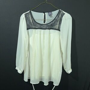 Oh Baby by Motherhood Women's‎ Large Maternity Sheer Lace Blouse White Black